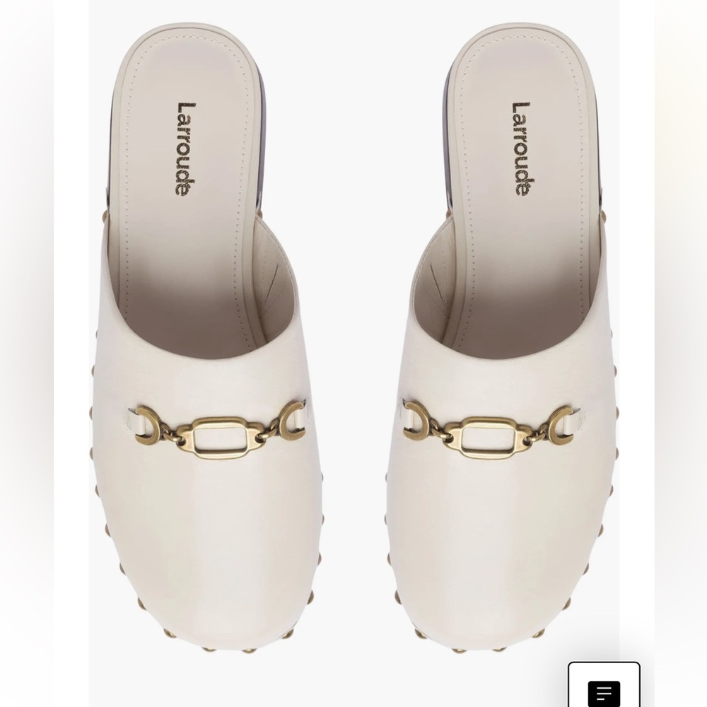 NEW $315 Larroude Zuzi Bit Mule platform Clogs White Leather, Size 6 Fall spring